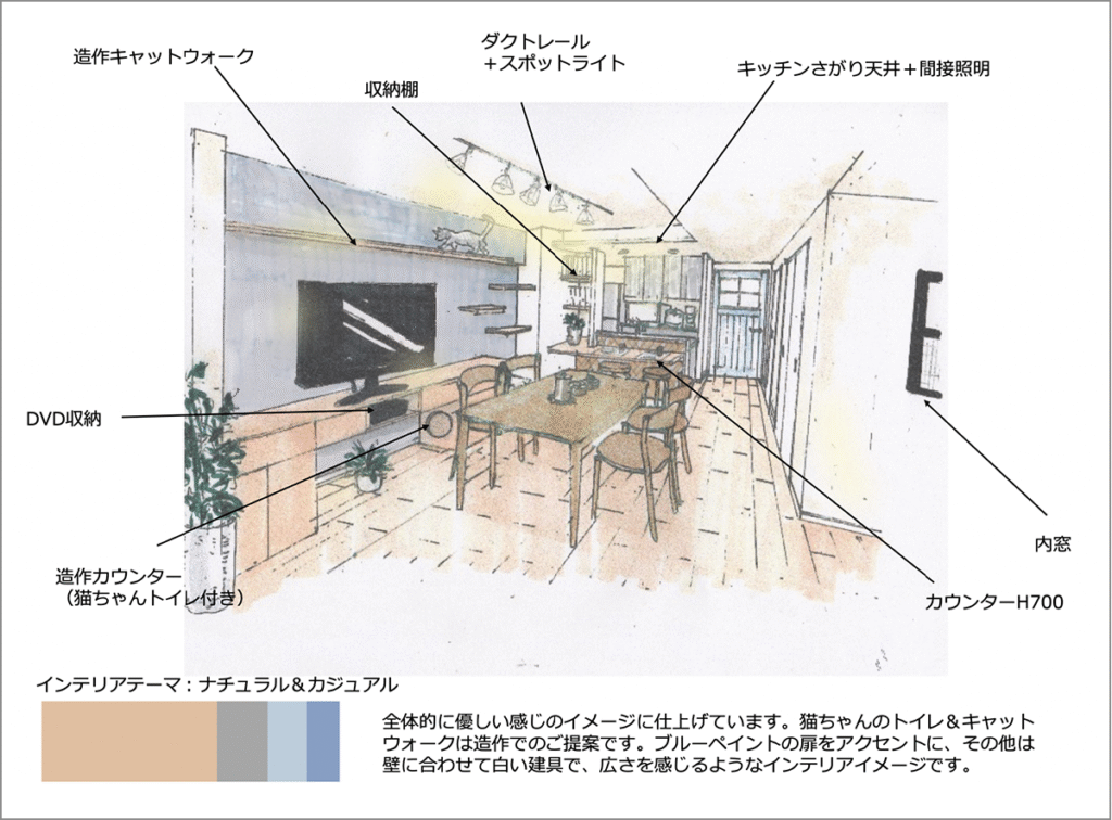 ブルーグレーの部屋パース画